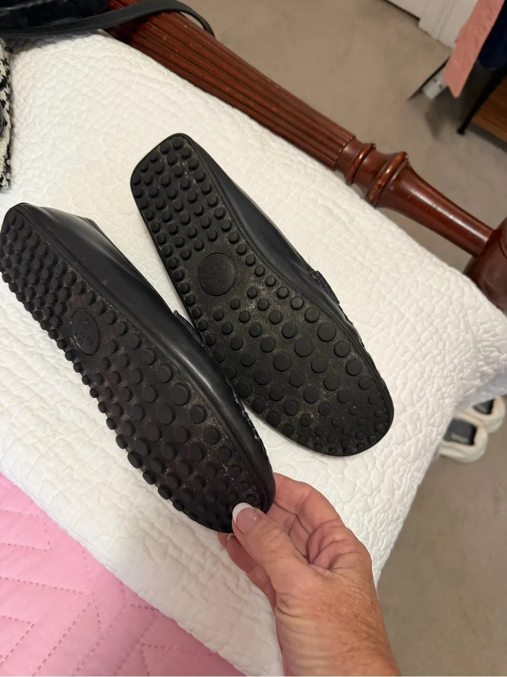 Gucci Black/ very dark navy Embossed GG Leather Penny Loafers